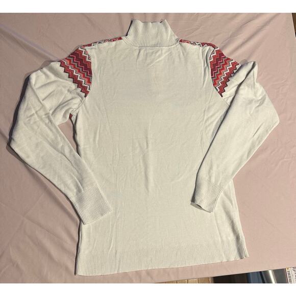 Nils designer quarter-zip sweater red & white zigzag pattern Large Women’s Top - Picture 7 of 7